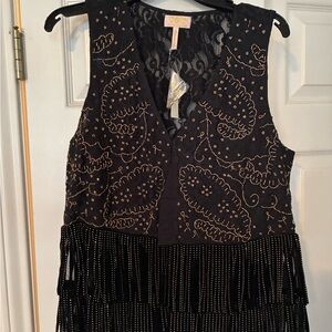 Anthropologie Verb by Pallavi Singhee Beaded V-Neck Fringe Vest Top XL